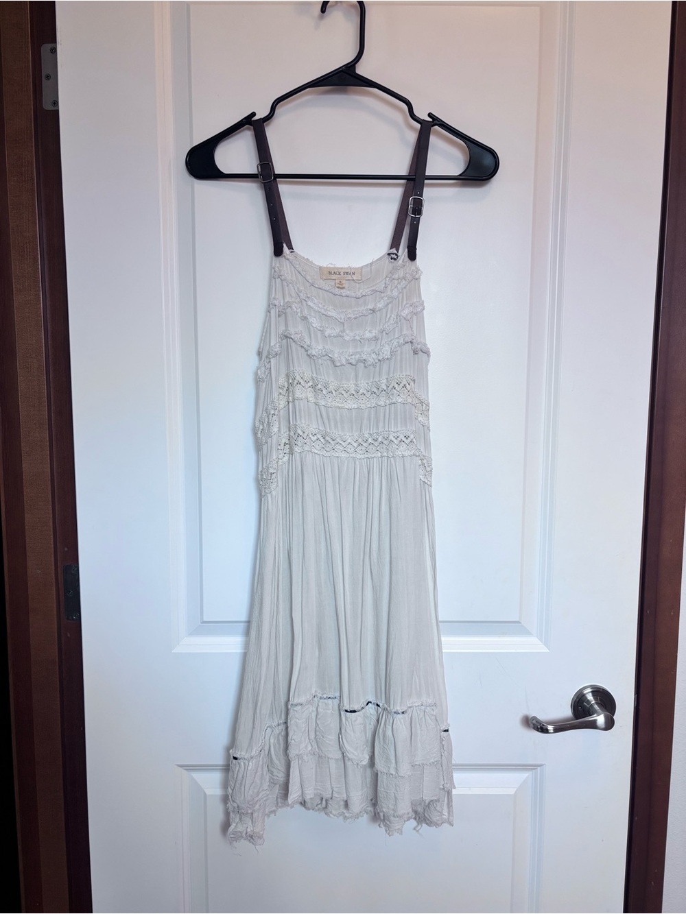 Black Swan Cream Ruffled Boho Midi Dress